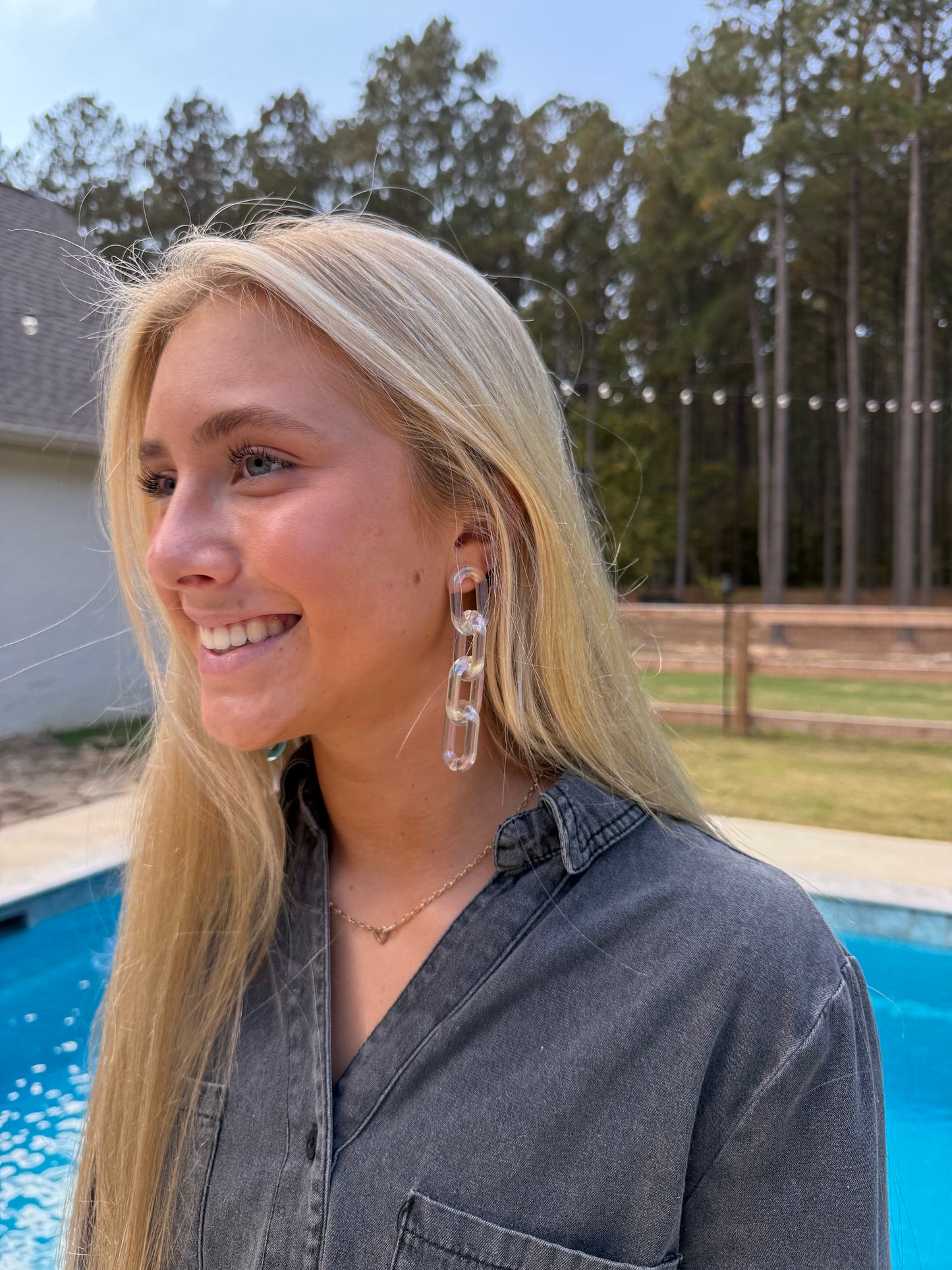 Clear/Iridescent Acrylic Link Chain Earrings