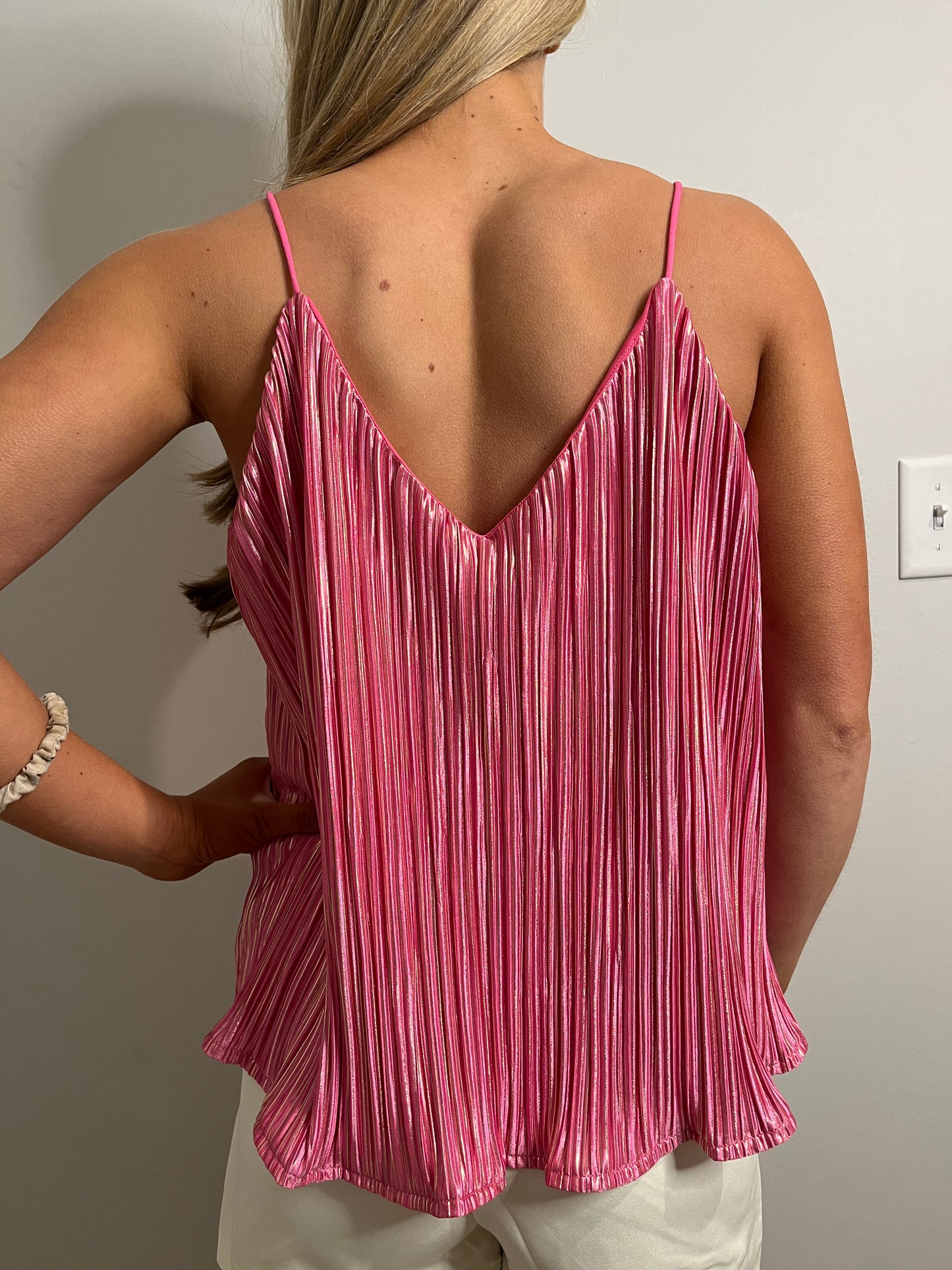 Pink and Gold Metallic Plisse Cami