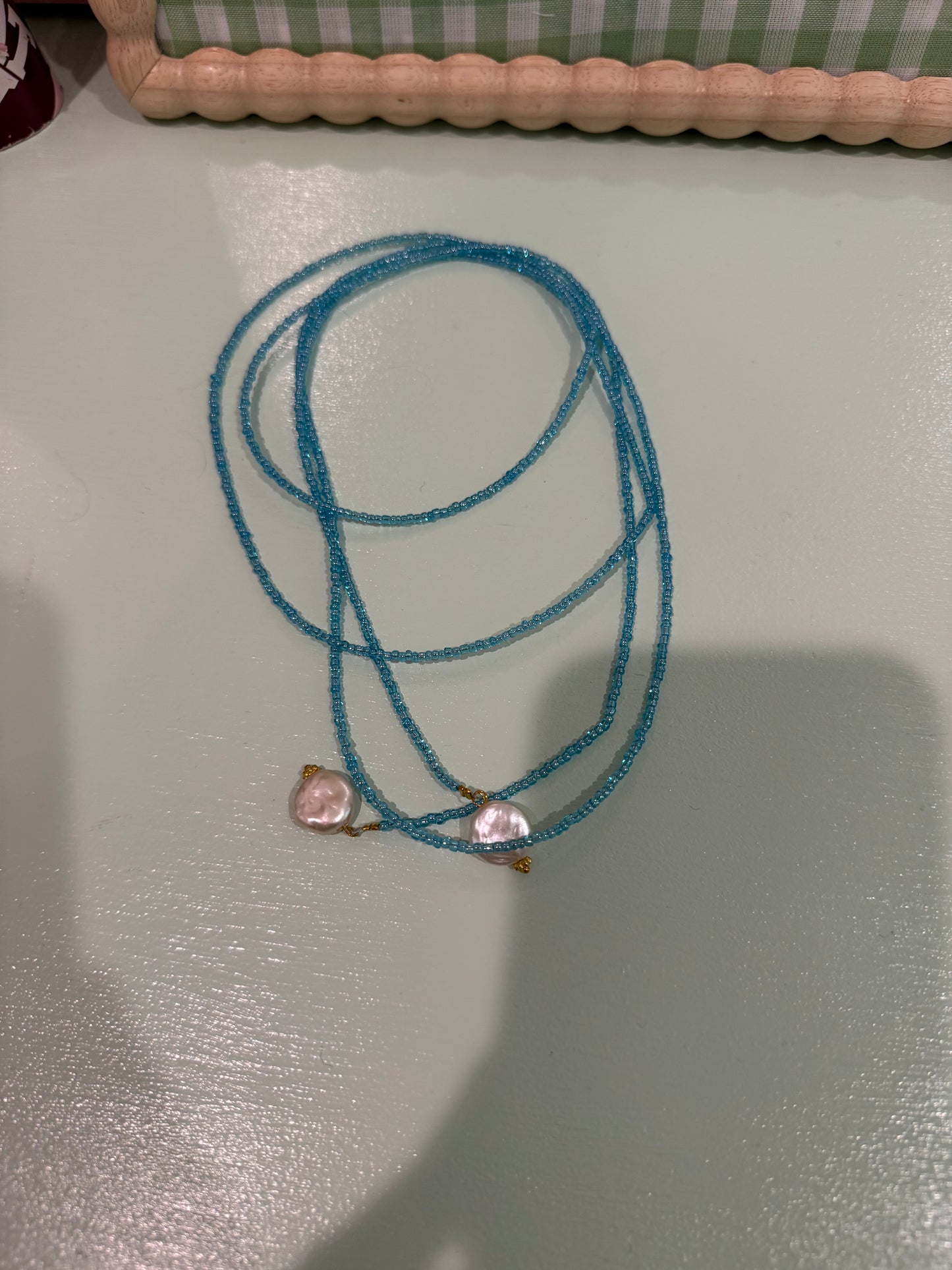 Blue Beaded Wrap Necklace