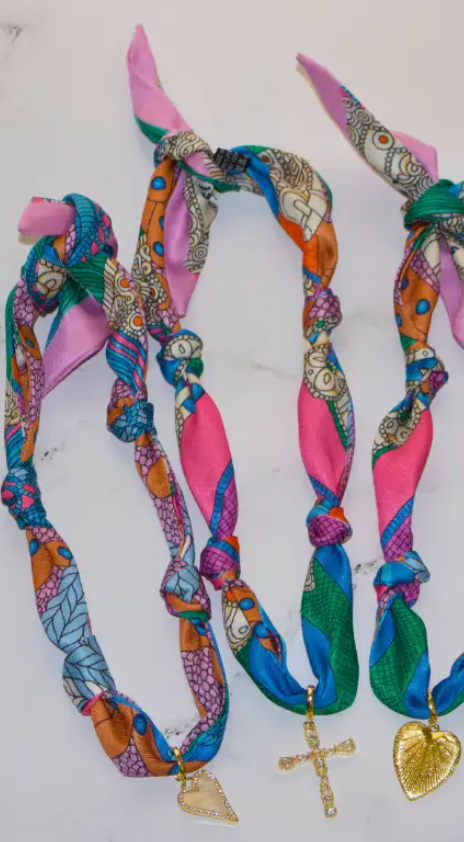 Scarf Necklace ~ Multi Color Pattern -Cross