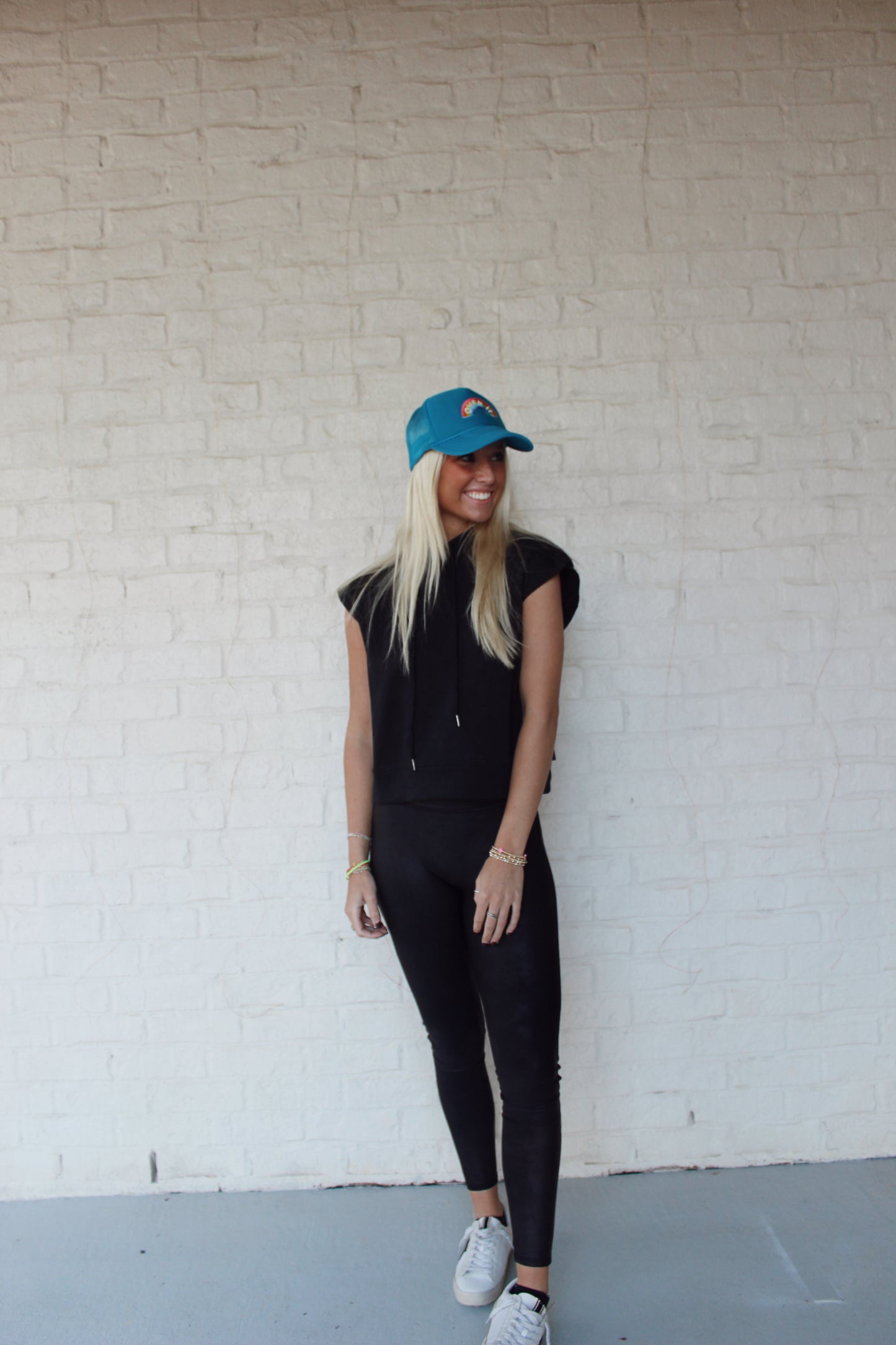 Black Drop Shoulder Sleeveless Pullover Hoodie