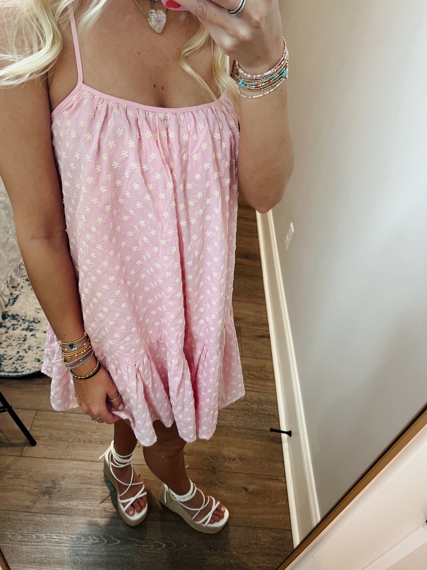 FLORAL EMBROIDERY RUFFLE HEM MINI DRESS