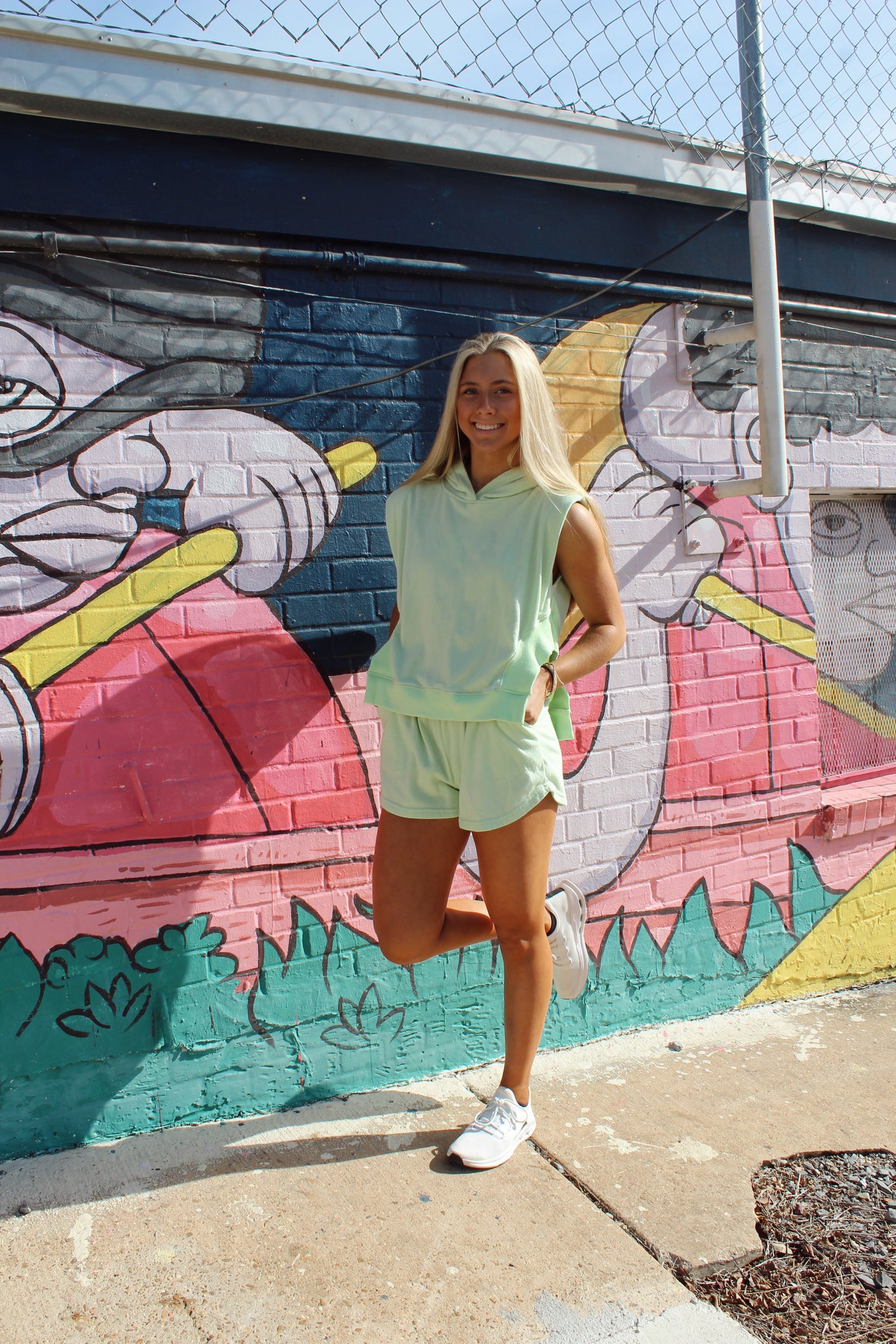 Sofia Sleeveless Hooded Top and Shorts Green Set