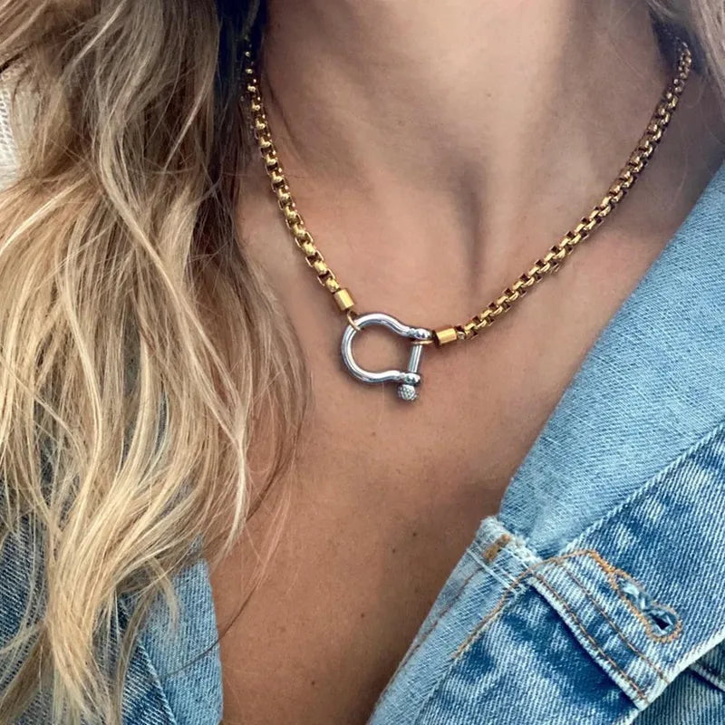 GOLD + GUNMETAL LOCK NECKLACE
