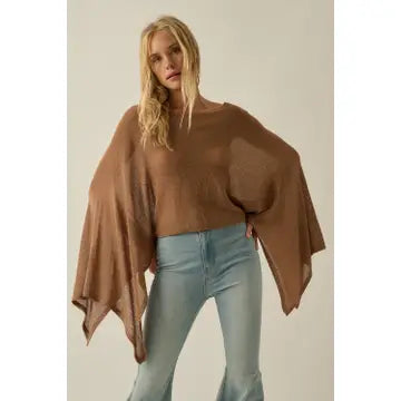 Sheer Lightweight Knit Cropped Poncho - Taupe