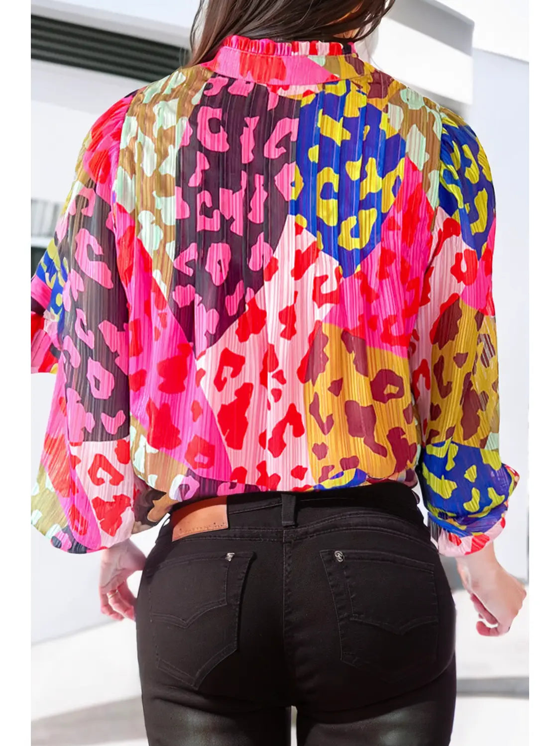 LDC Leopard Color Block Printed Crinkle Blouse