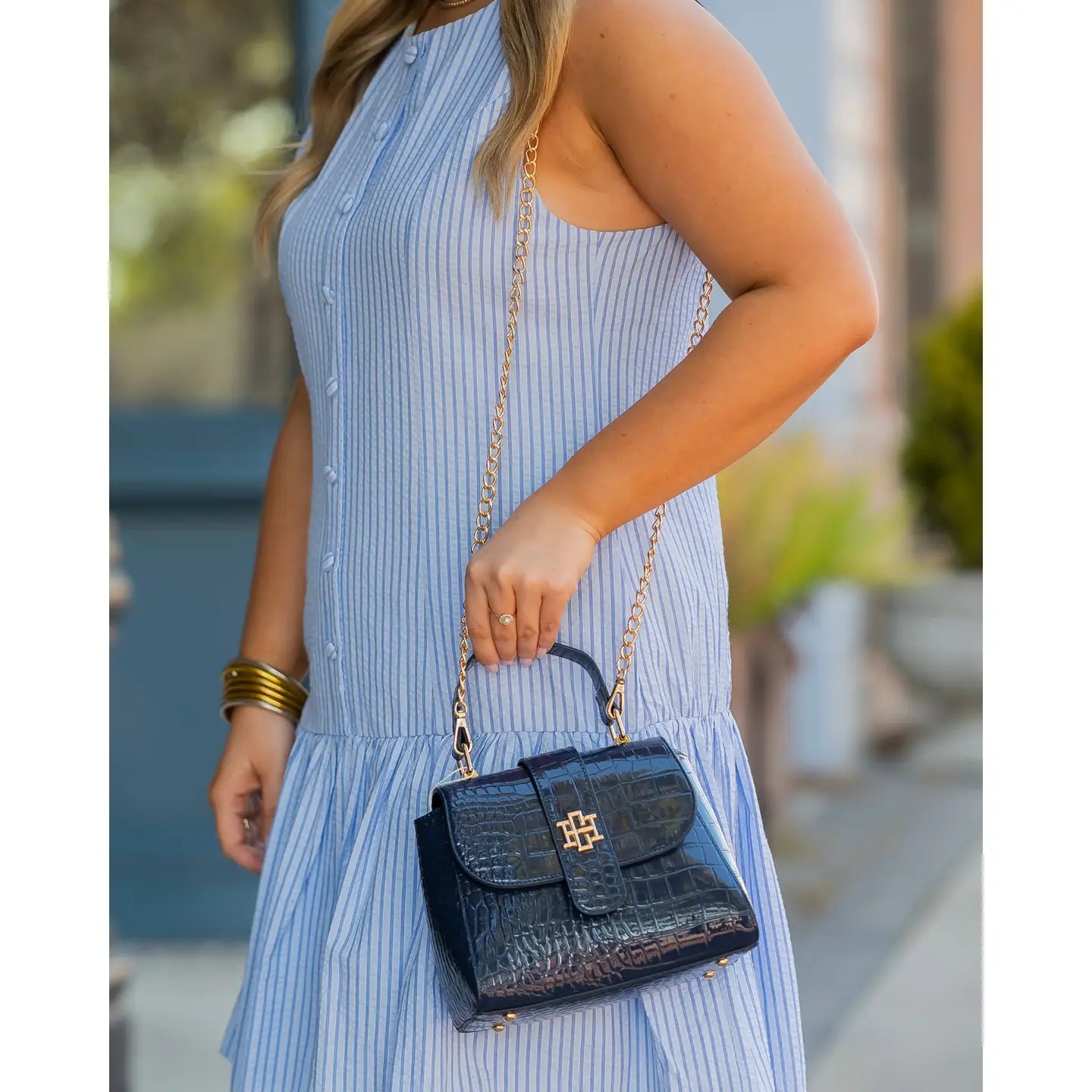 Tucker Handbag Navy Patent - Caroline Hill