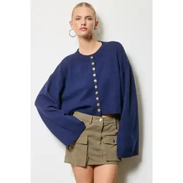 Button Down Cardigan - Navy