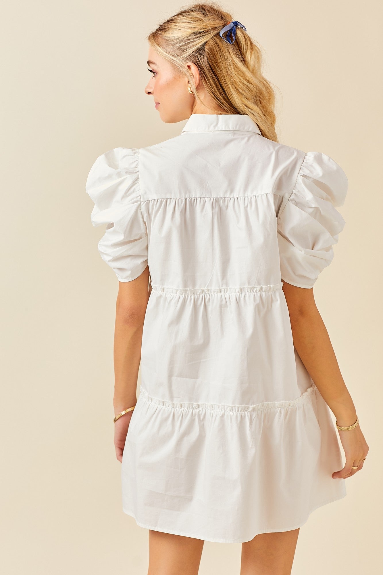 POPLIN BUTTON DOWN DRESS W.SHOULDER DETAIL