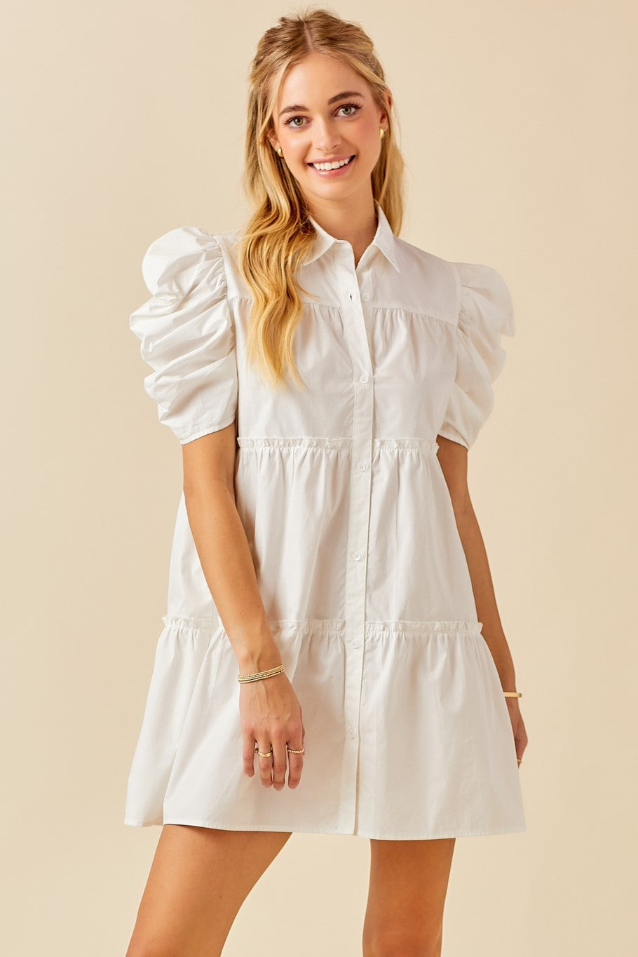 POPLIN BUTTON DOWN DRESS W.SHOULDER DETAIL