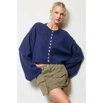 Button Down Cardigan - Navy