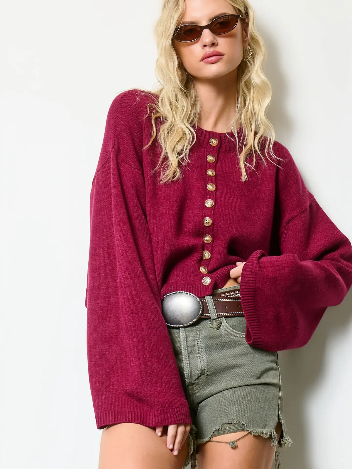 Button Down Cardigan - Burgundy