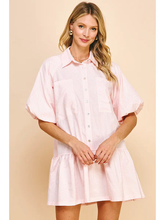 Macey Pink Striped Button Down Dress