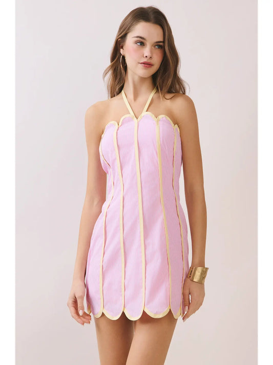 Pink and Yellow Scalloped Dress