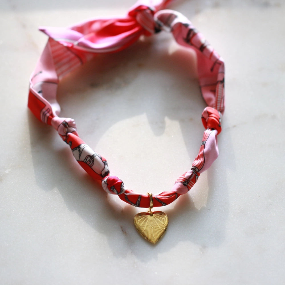 Scarf Necklace ~ Pink Horse Pattern