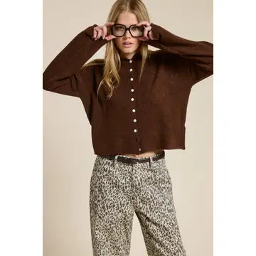 Charlie Button Down Cardigan - Chocolate