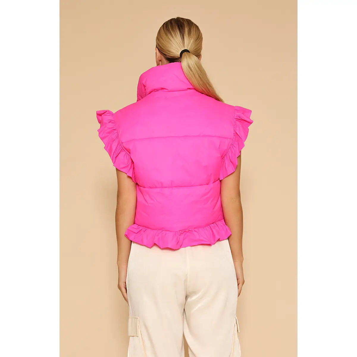 Mia Cropped Ruffle Puffer Vest