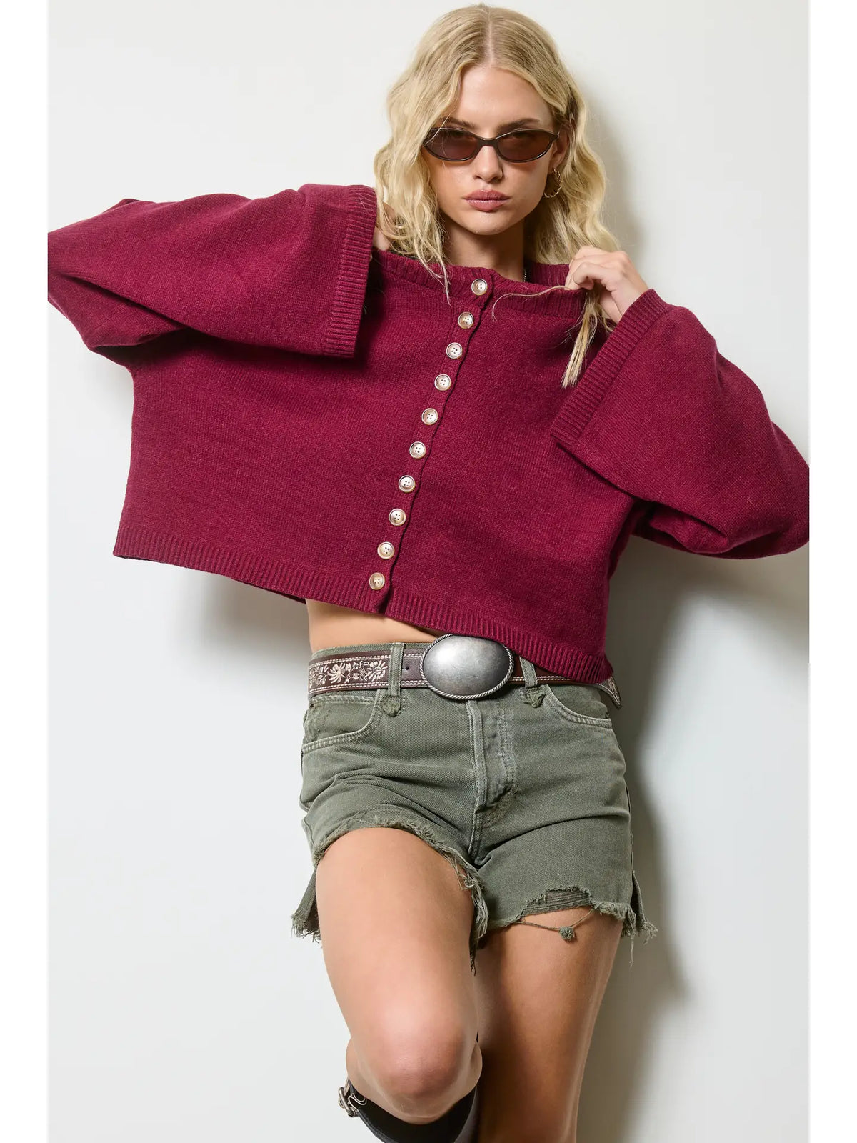 Button Down Cardigan - Burgundy