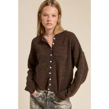 Charlie Button Down Cardigan - Chocolate