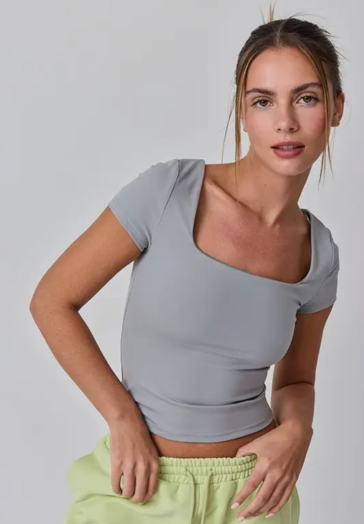 Karson Grey Square Neck Top