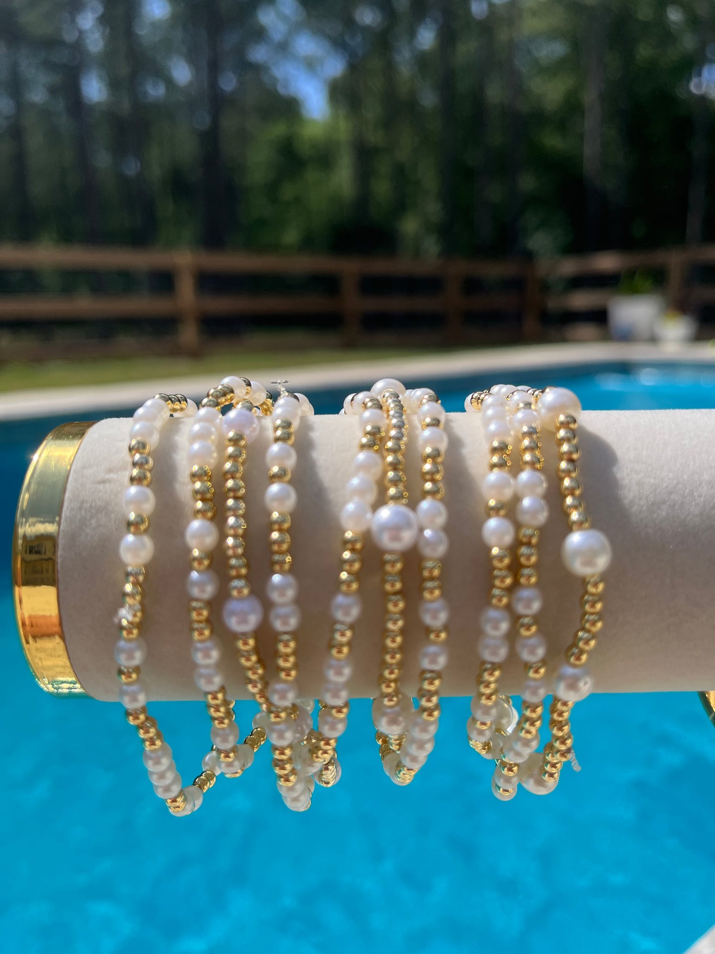 Gold Beaded Bracelet With Pearls (do not tarnish)