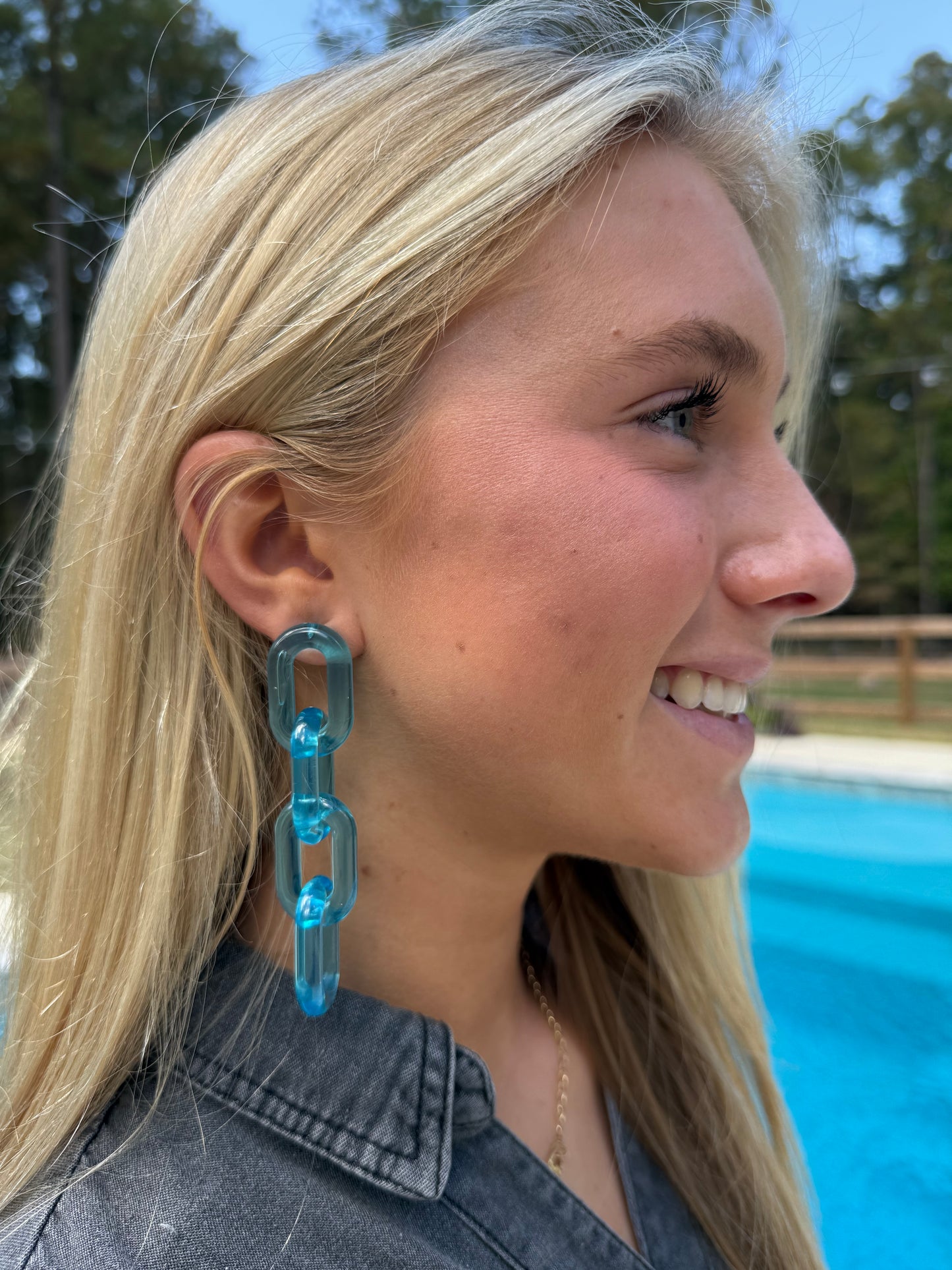 Blue Acrylic Link Chain Earrings