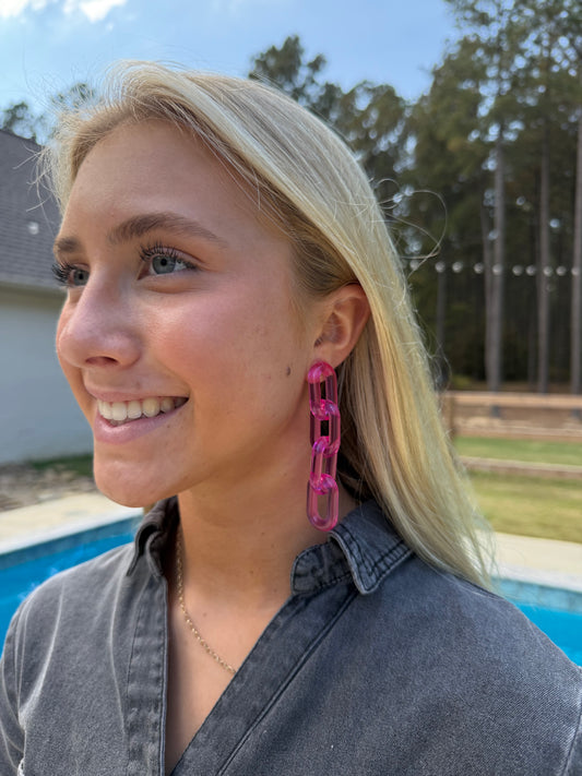 Pink Acrylic Link Chain Earrings