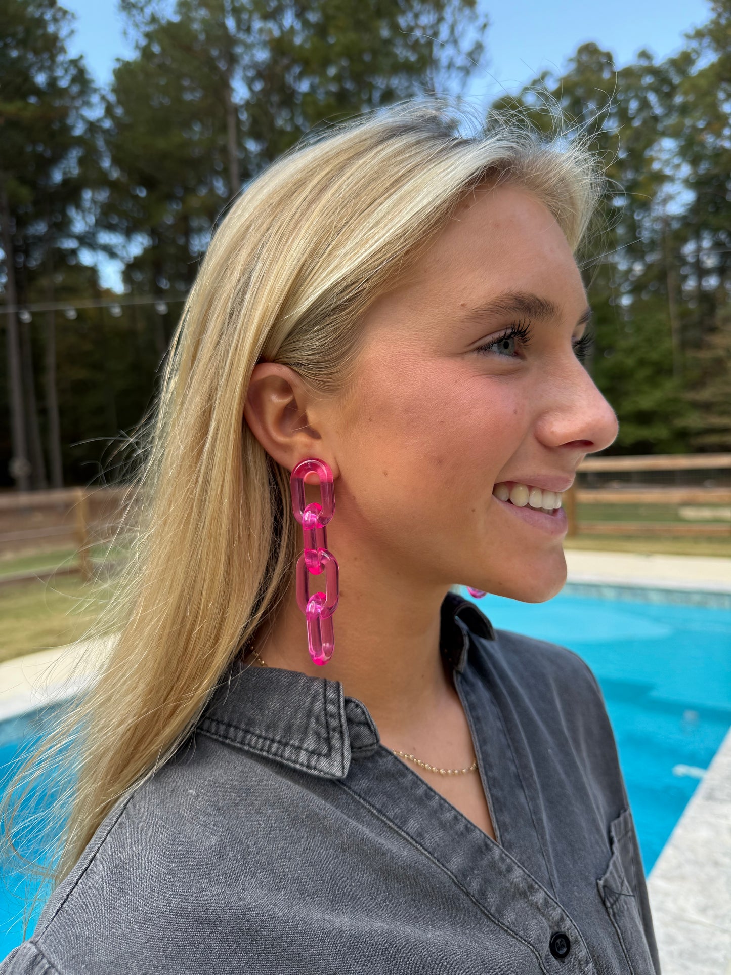 Pink Acrylic Link Chain Earrings