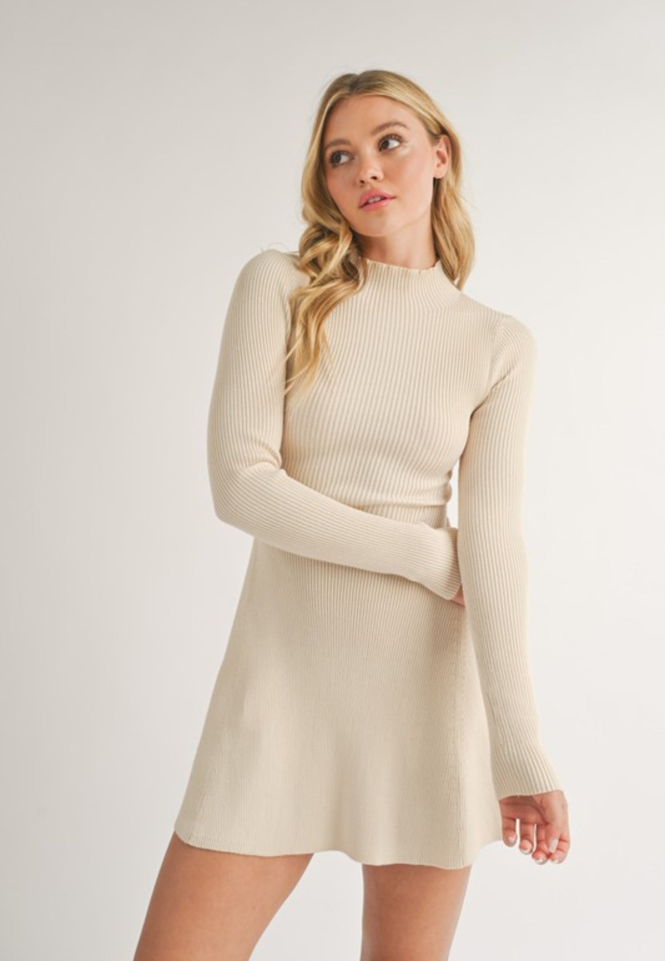 Macie Mock Neck Sweater Dress - Tan