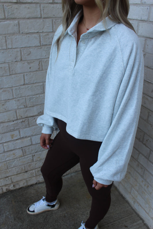 Miley Cropped Collared Pullover Sweatshirt