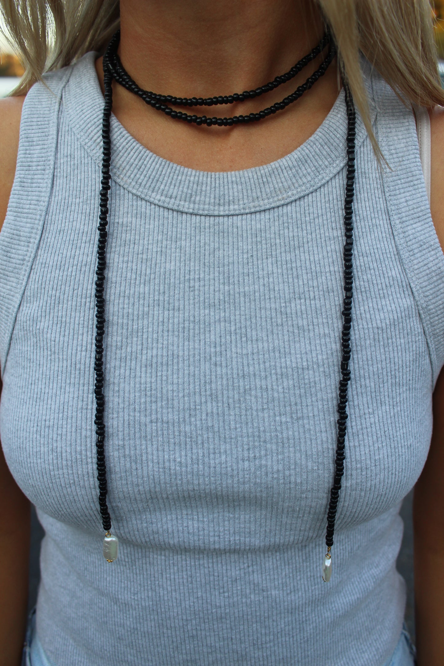 Black Beaded Wrap Necklace