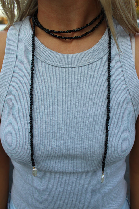 Black Beaded Wrap Necklace