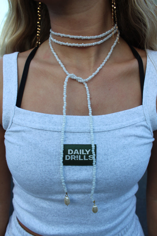 White Beaded Wrap Necklace