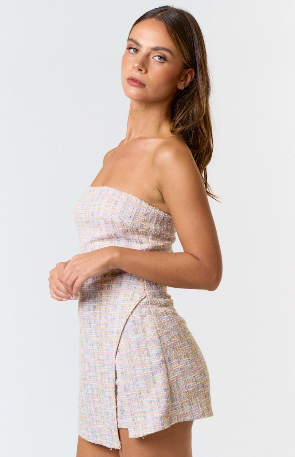 Stretch Boucle Tweed Tube Romper