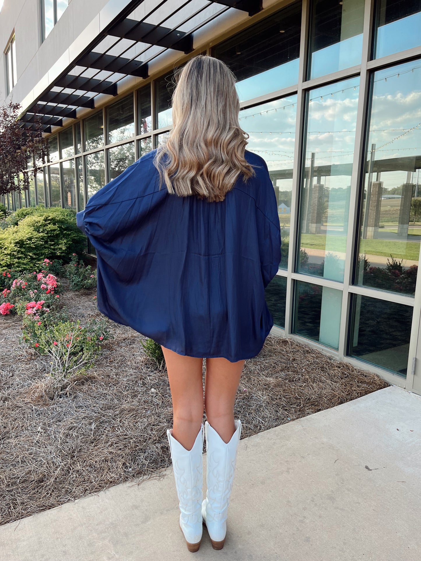 Navy Oversized Satin Button Down