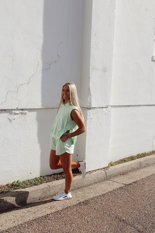 Sofia Sleeveless Hooded Top and Shorts Green Set