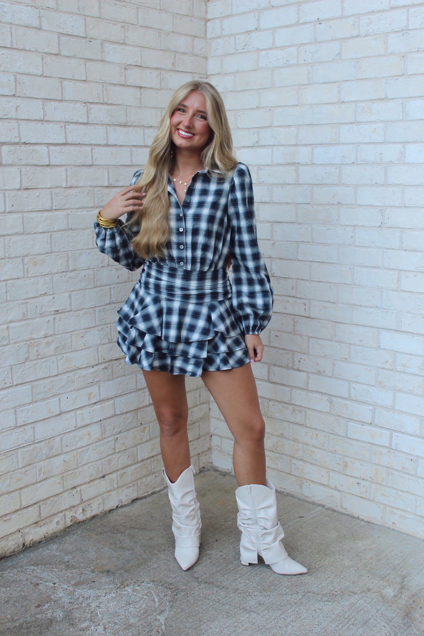 Skylar Plaid Ruffle Mini Dress