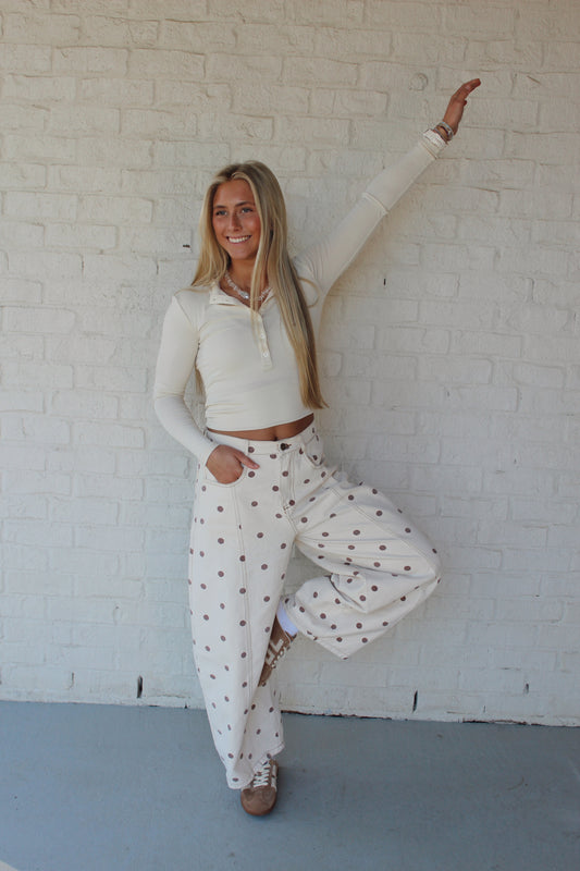 Margo Barrel Jeans - cream/brown