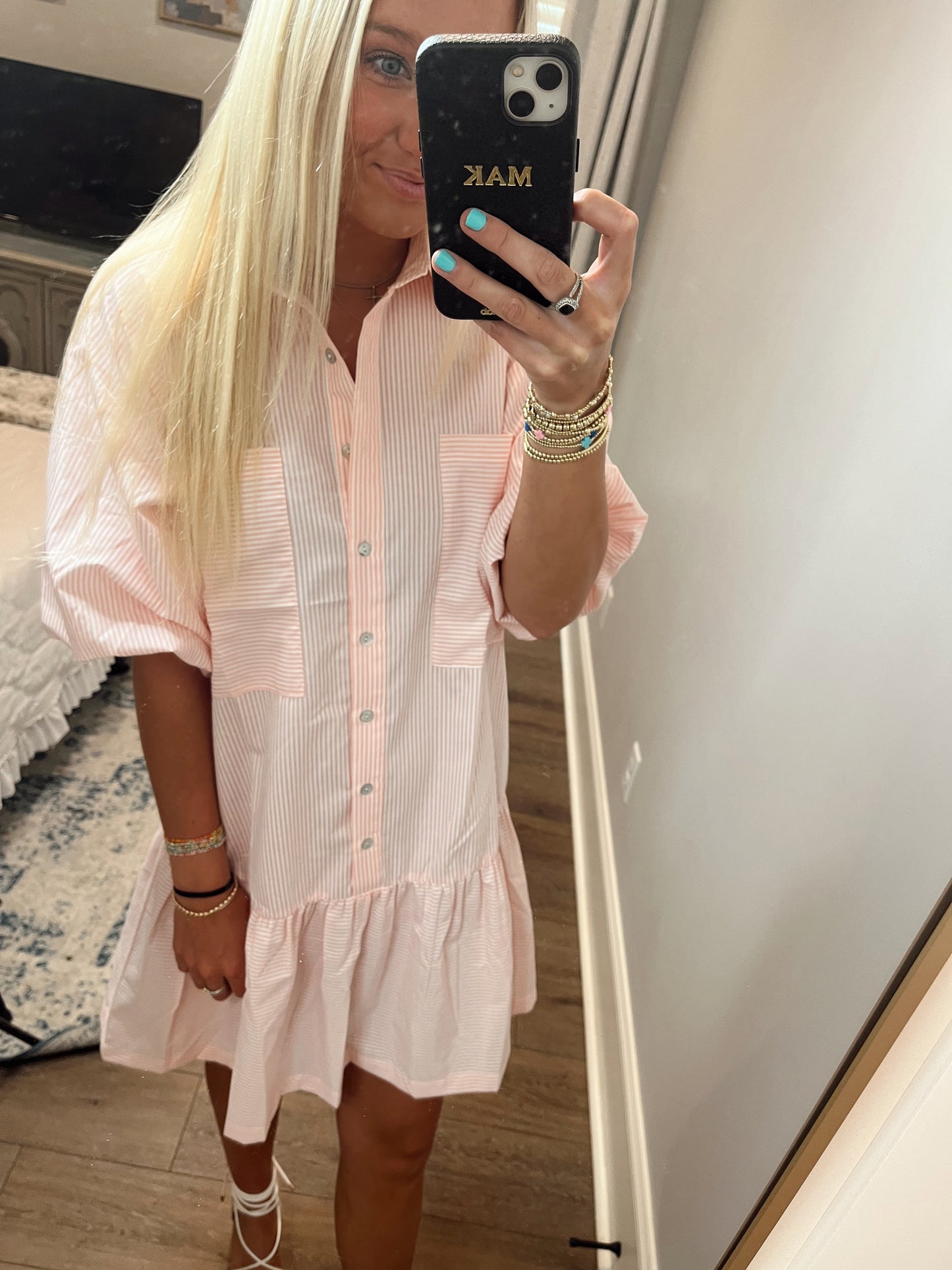 Macey Pink Striped Button Down Dress