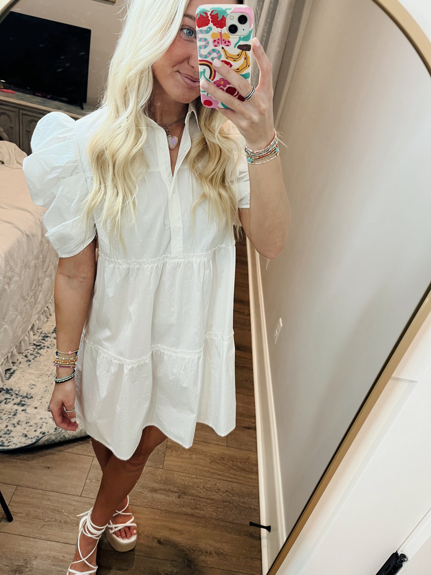 POPLIN BUTTON DOWN DRESS W.SHOULDER DETAIL