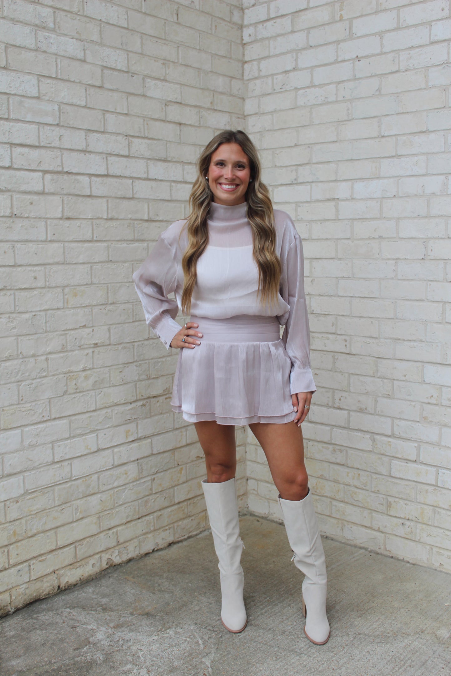 Gracie Mock Neck Pleated Skirt Set