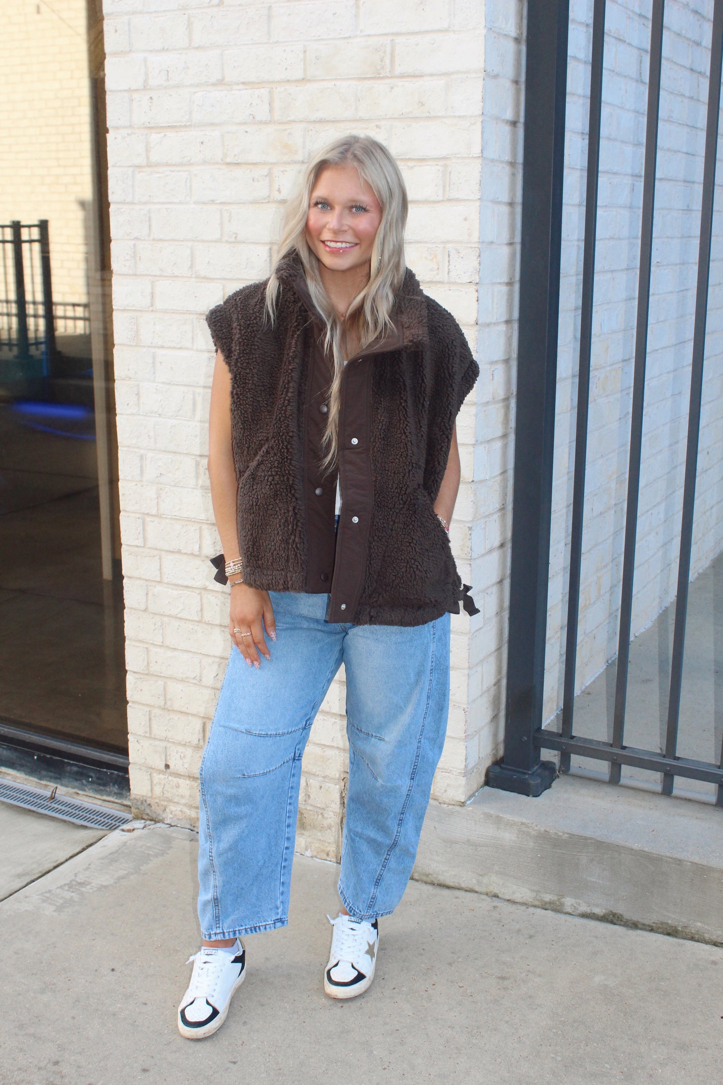 Karlie Oversized Sherpa Vest - chocolate brown