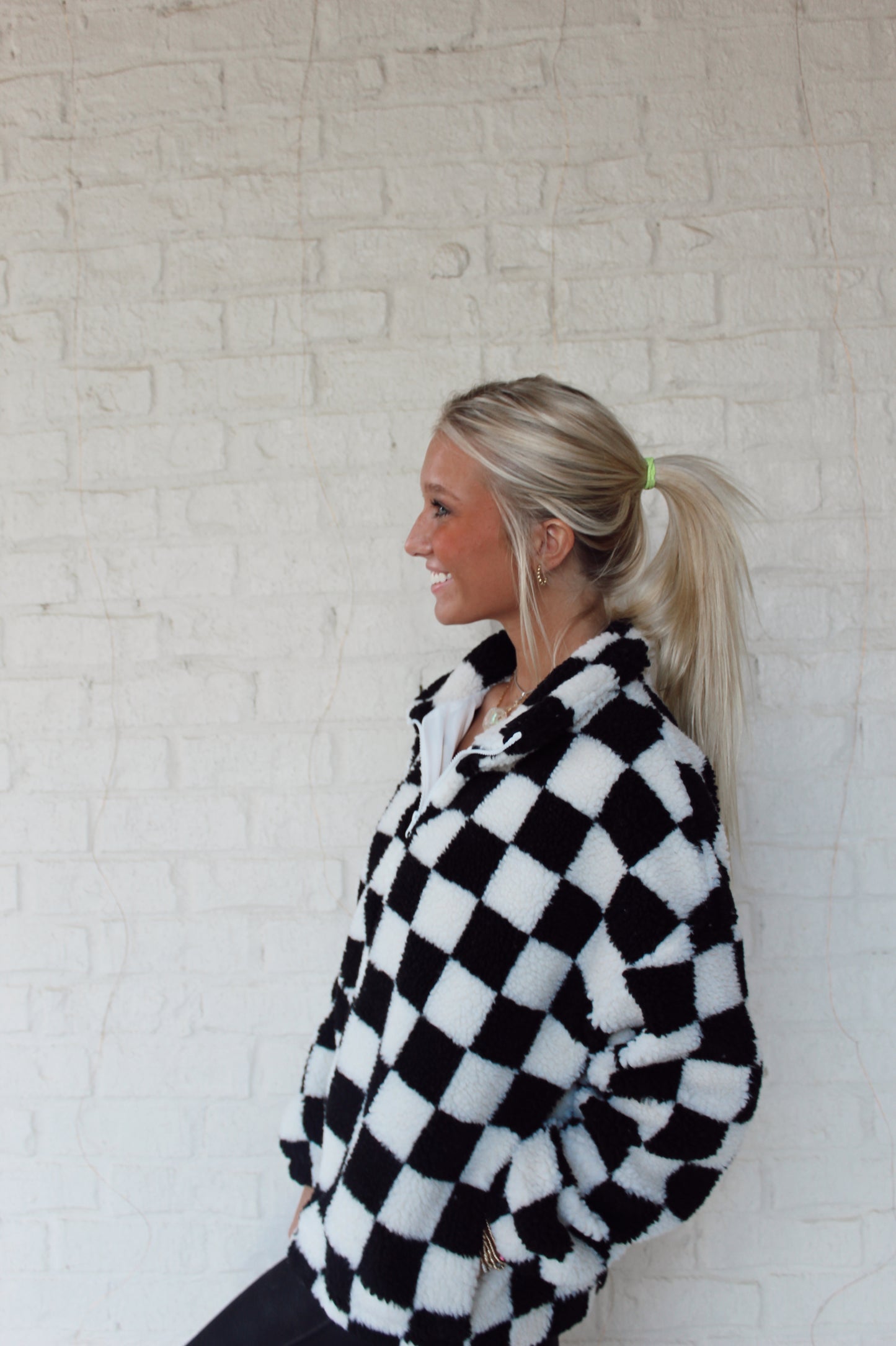 Cropped Checkered Sherpa Jacket