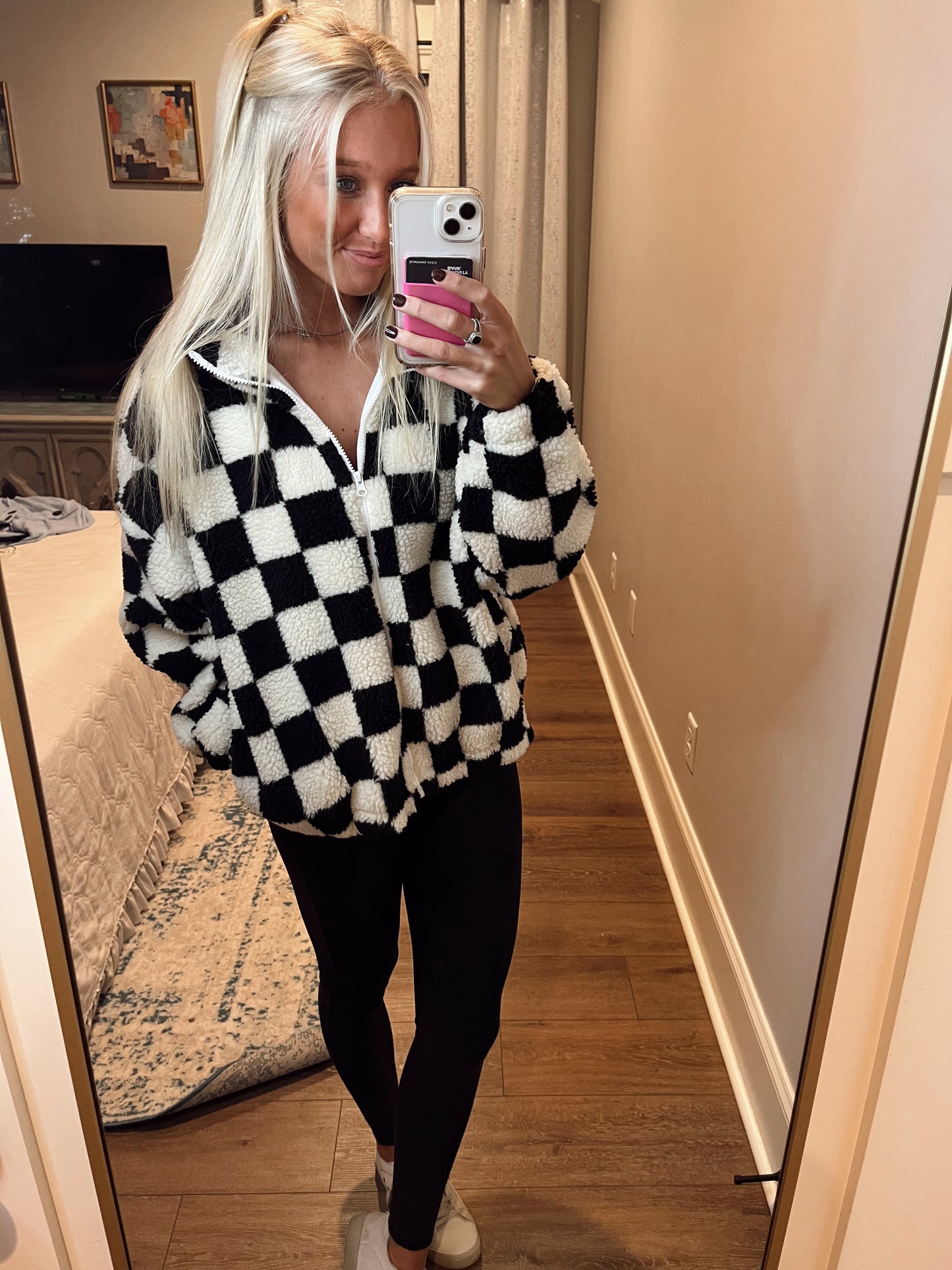 Cropped Checkered Sherpa Jacket