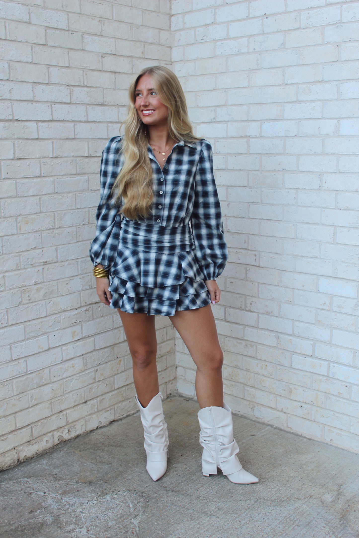 Skylar Plaid Ruffle Mini Dress