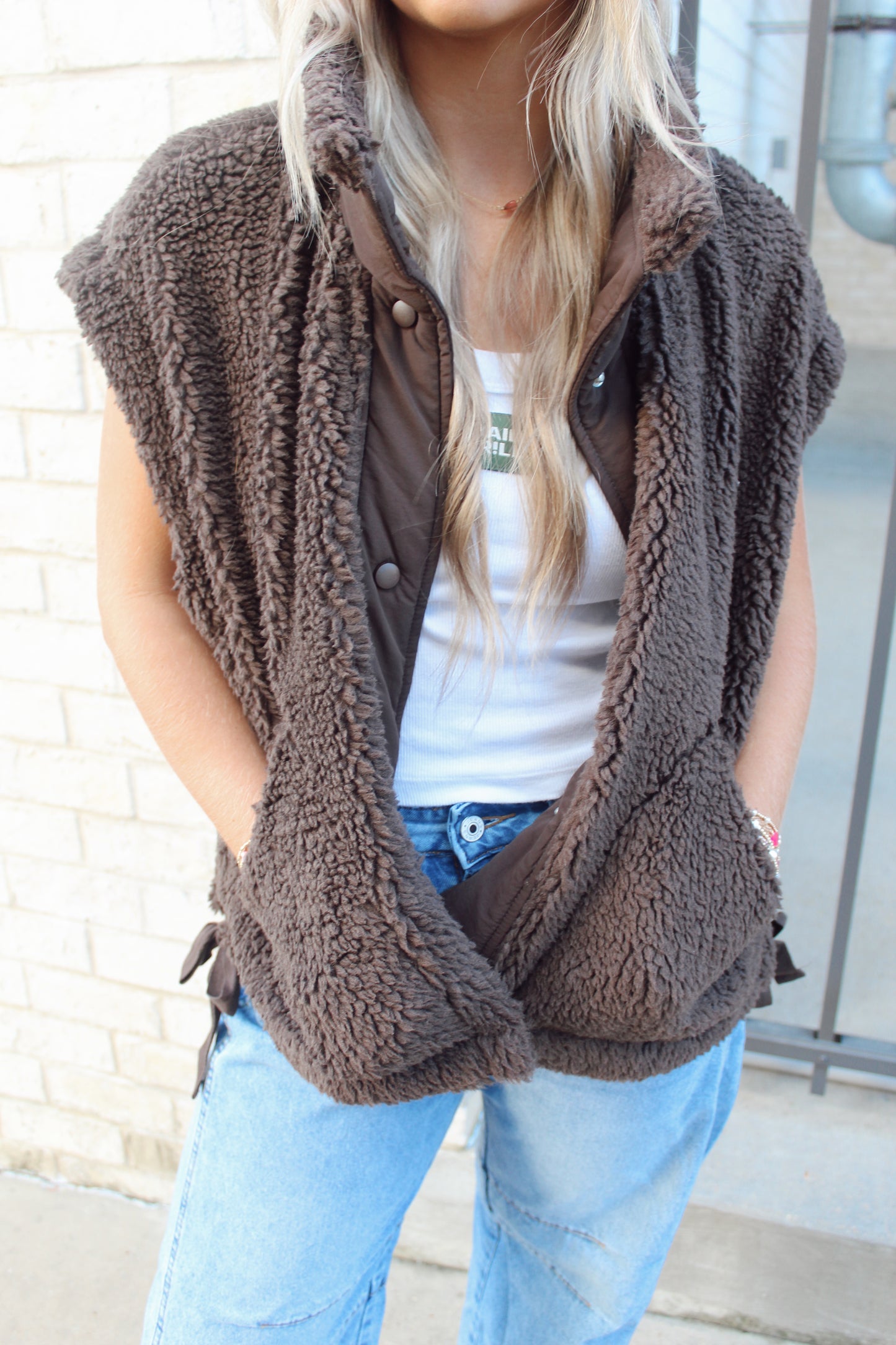 Karlie Oversized Sherpa Vest - chocolate brown