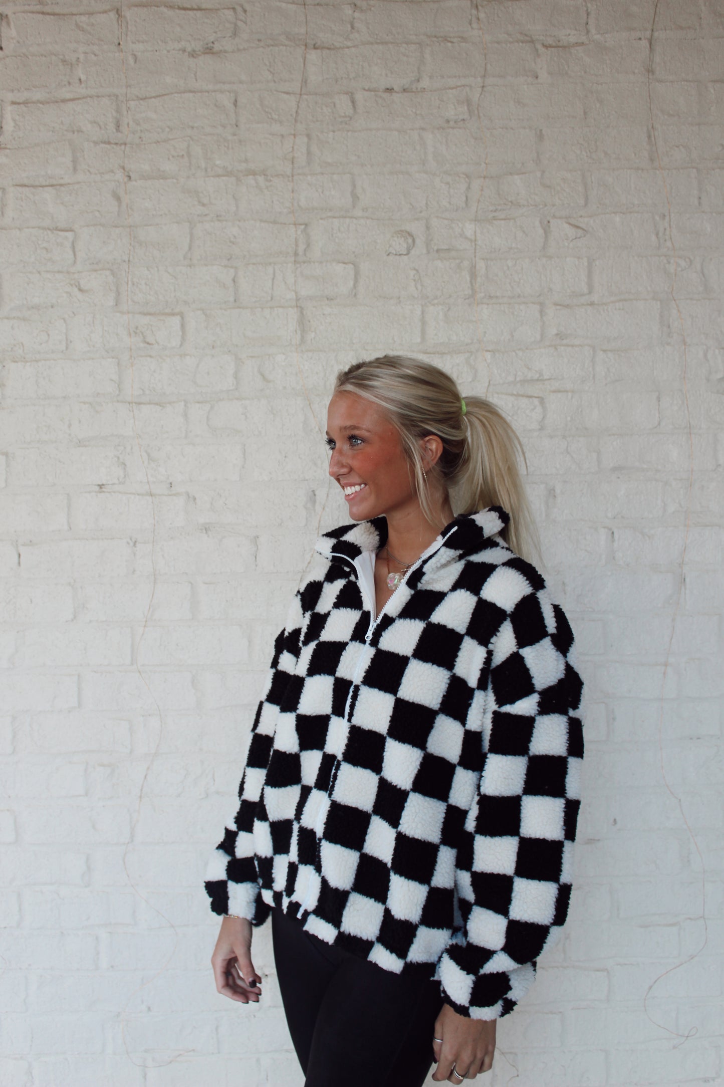 Cropped Checkered Sherpa Jacket