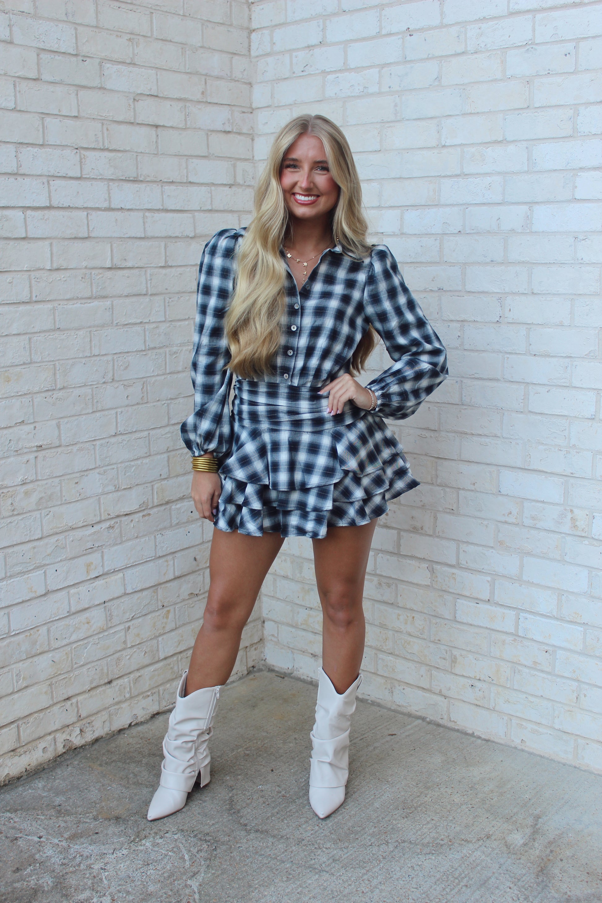 Skylar Plaid Ruffle Mini Dress Skylar Plaid Ruffle Mini Dress
