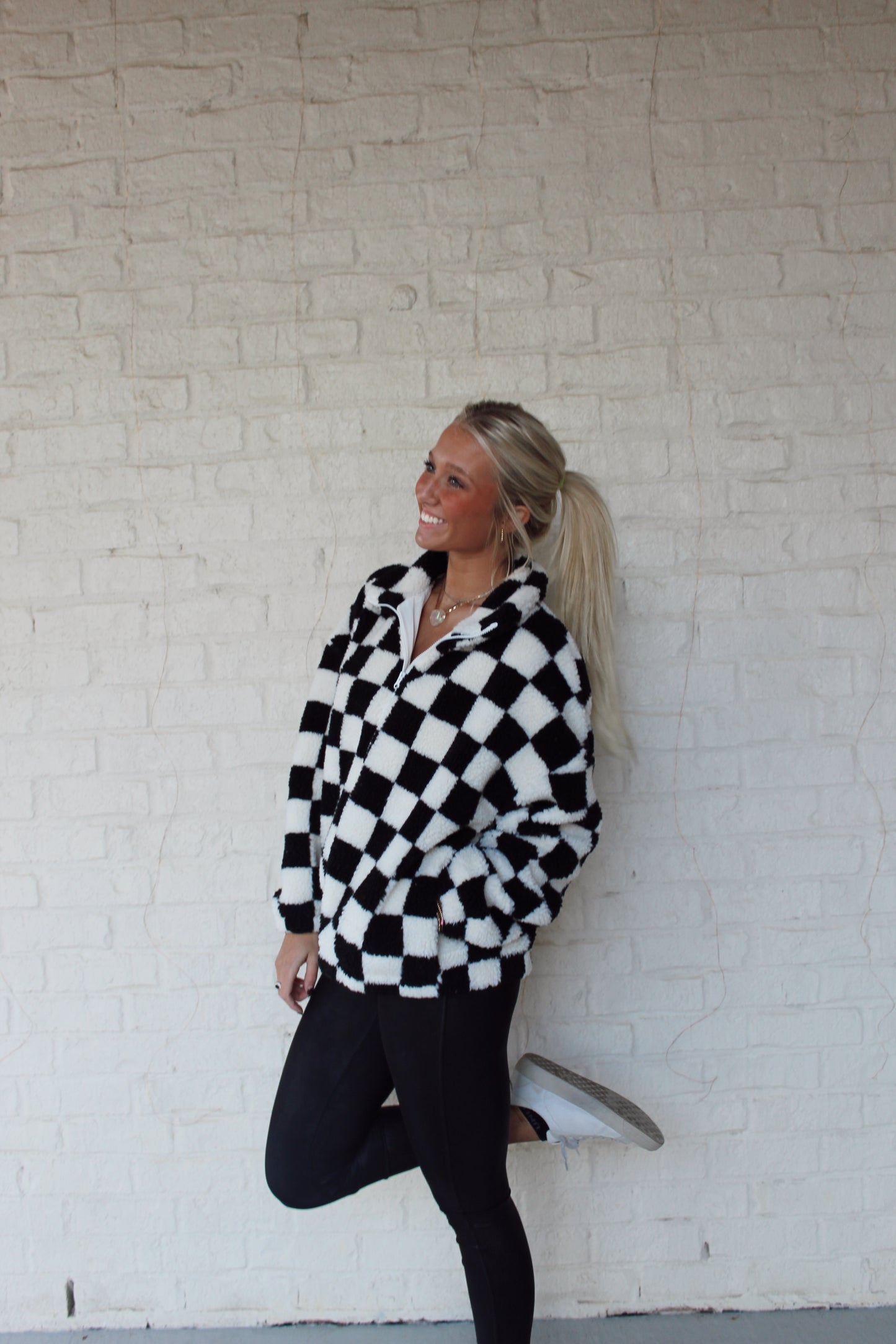 Cropped Checkered Sherpa Jacket