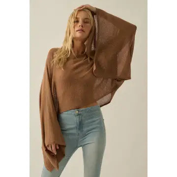 Sheer Lightweight Knit Cropped Poncho - Taupe